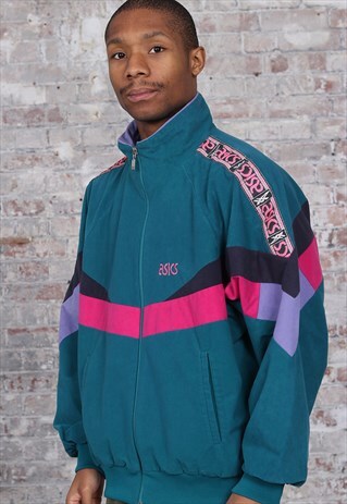 VINTAGE ASICS TAPE LOGO TRACK JACKET GREEN