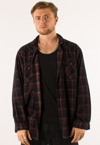 VINTAGE NAVY CHECKERED CORDUROY SHIRT