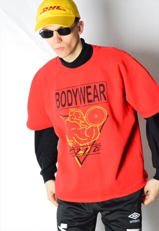 VINTAGE 80S RED GYM SHORT SLEEVE SWEATSHIRT