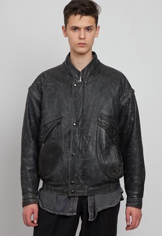 VINTAGE DARK GREY LEATHER JACKET