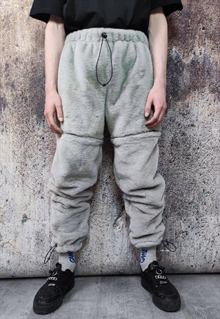 Grey soft fleece joggers luminous detachable pants handmade