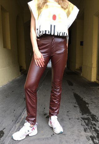 VINTAGE 90' AMAZING HIGH WAIST FAUX LEATHER STRETCH TROUSER