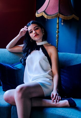 WHITE MINI DRESS WITH BLACK FRINGE
