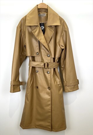 KZELL PU TRENCH COAT WITH BELT IN HONEY