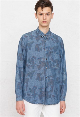 VINTAGE BLUE LONG SLEEVE DENIM SHIRT