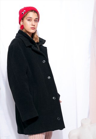 VINTAGE WOOL WINTER COAT 90S BLACK CASHMERE JACKET