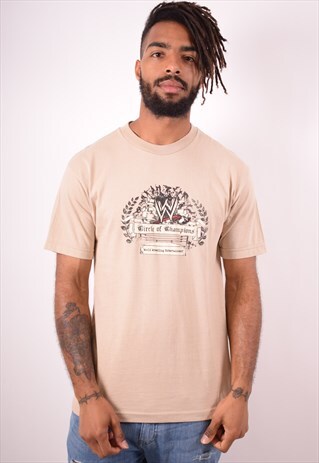 MENS VINTAGE T-SHIRT TOP MEDIUM BEIGE 90S