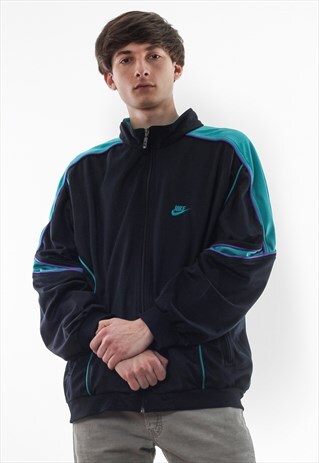 VINTAGE NIKE TRACKSUIT TRACK TOP 90S BLACK TURQUOISE BLUE