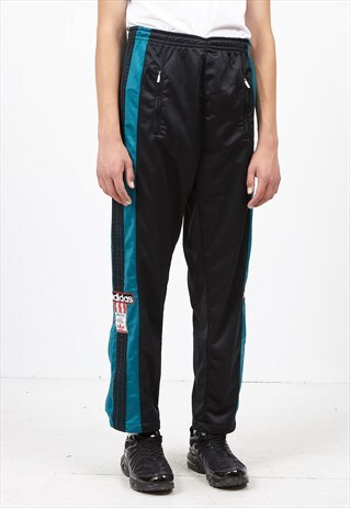 VINTAGE RETRO BLACK BLUE ADIDAS TRACK BOTTOMS JOGGERS