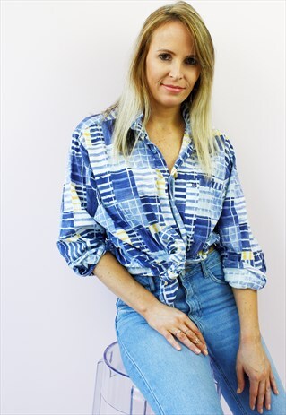 VINTAGE 80'S RETRO ABSTRACT PRINT SHIRT BLOUSE