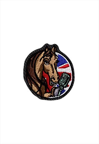 EMBROIDERED HORSE AS A BRITISH BROADCASTER IRON ON PATCH 