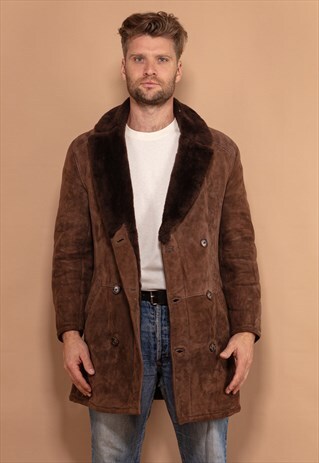 VINTAGE 70'S MEN SHEARLING COAT IN DARK BROWN