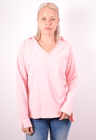ELLESSE WOMENS VINTAGE HOODIE JUMPER LARGE PINK 90S
