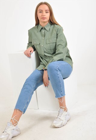 VINTAGE MILITARY STYLE SHIRT IN OLIVE GREEN