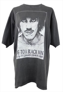 Vintage 80s T-Shirt Philip Lynott Thin Lizzy Grey Crew Neck