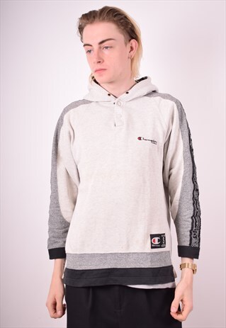 CHAMPION MENS VINTAGE HOODIE JUMPER SMALL GREY 90S