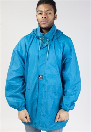 VINTAGE K-WAY 90S BLUE WATERPROOF JACKET