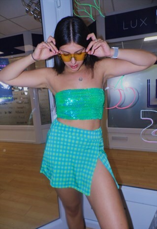 WRAP SKIRT CHECK PRINT CLUELESS BLUE GREEN MINI SKIRT IBIZA