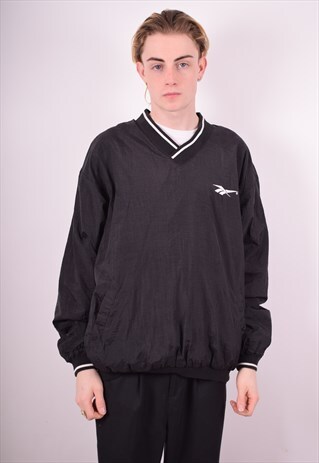 REEBOK MENS VINTAGE PULLOVER JACKET LARGE BLACK 90'S
