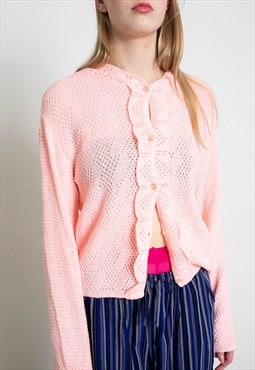 Vintage 90s Knit Lace Cardigan Pink