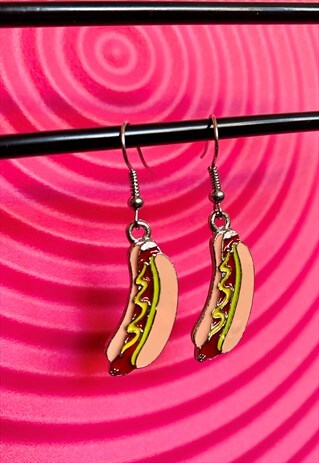 VINTAGE INSPIRED EARRINGS HOT DOG WITH SILVER DETAIL