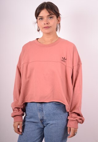 ADIDAS WOMENS VINTAGE CROP SWEATSHIRT JUMPER LARGE PINK 90S