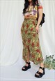 90s retro green floral print maxi summer cargo skirt