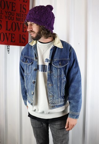 VINTAGE 80'S DENIM BORG LINED HEAVY WINTER JACKET