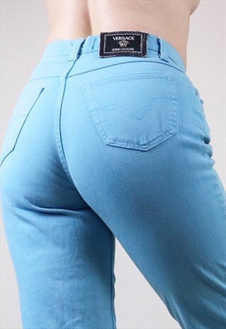 BABY BLUE PASTEL HIGH WAISTED VINTAGE 90S JEANS - W30 / 10