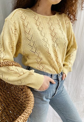 VINTAGE 80S LE CITRON BOHEME SHEER KNIT JUMPER SWEATER