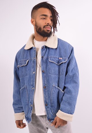 ROY ROGER'S MENS VINTAGE SHERPA DENIM JACKET LARGE BLUE 90S