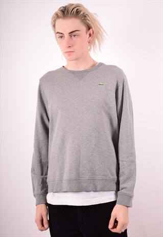 LACOSTE MENS VINTAGE SWEATSHIRT JUMPER LARGE GREY 90S