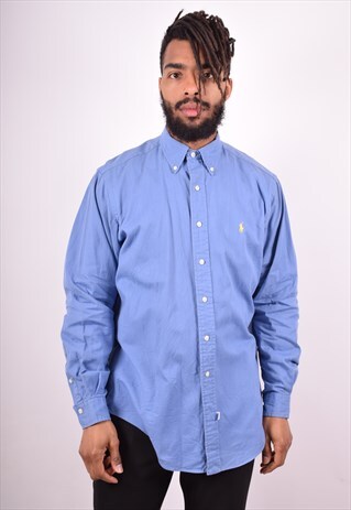 RALPH LAUREN MENS VINTAGE SHIRT LARGE BLUE 90S