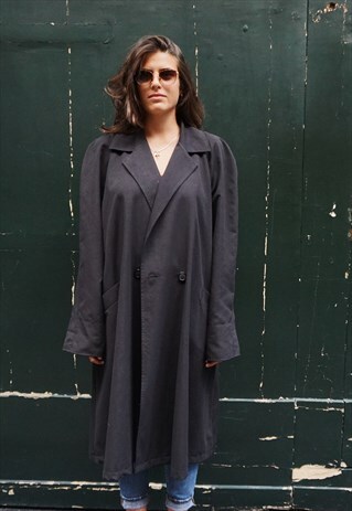 VINTAGE 90S DUST DOUBLE BREASTED COAT IN BLACK WITH BUTTONS