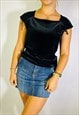 Vintage Size S Y2K Velvet Top In Black