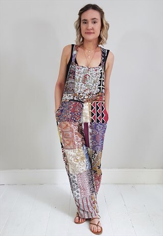 VINTAGE 90'S EARTHY COTTON PATCHWORK DUNGAREES