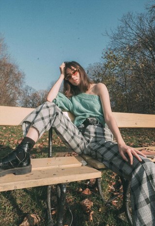 SLIM TAILORED TROUSERS IN GREY CHECK
