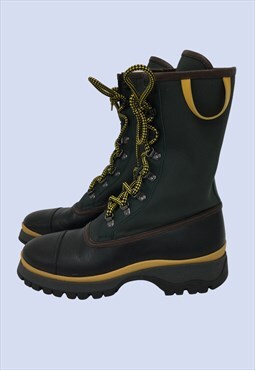Hiking Ankle Boots Green Black Leather Rope Laces
