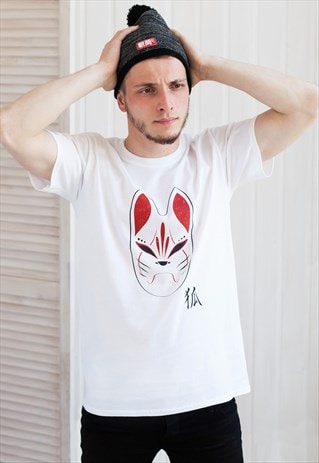 JAPANESE FOX MASK T SHIRT - KITSUNE JAPAN KANJI ANIME MANGA