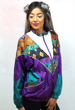 1990S VINTAGE PURPLE PATTERNED SHELL TRACK JACKET