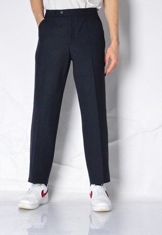 VINTAGE 70S NAVY BLUE WOOL BLEND MENS PANTS