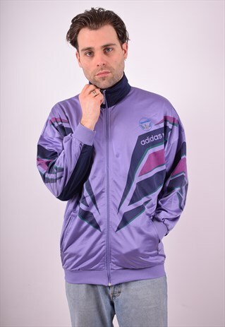 ADIDAS MENS VINTAGE TRACKSUIT TOP JACKET MEDIUM PURPLE 90S