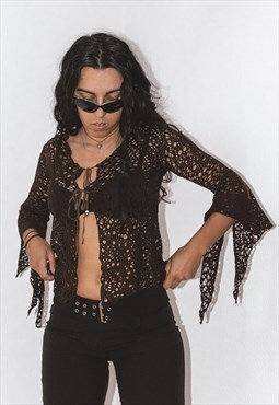 Fairycore Distressed Hole Y2k Cardigan Flare Sleeve