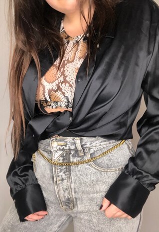 VINTAGE BLACK SATIN BLOUSE