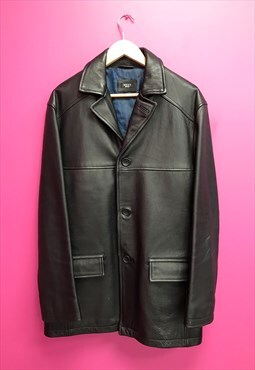 Vintage 00s Leather Jacket Black Button Up