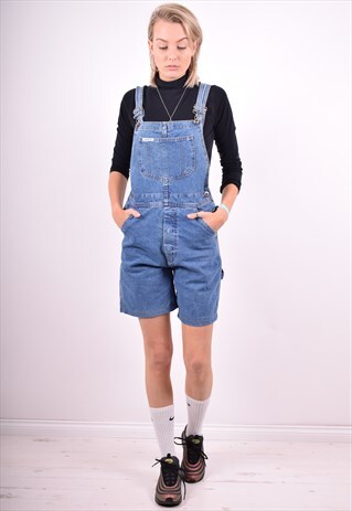 WOMENS VINTAGE DENIM DUNGAREES W32 BLUE 90'S