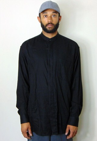 90S MINIMALIST LUXURY BLACK ROUND COLLAR SHIRT LARGE