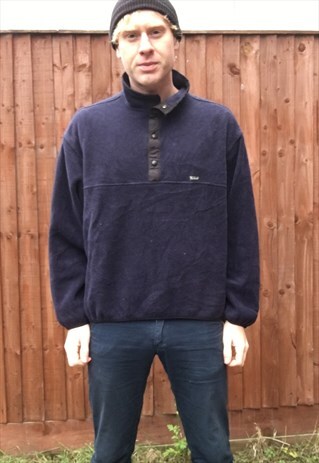 VINTAGE WOOLRICH FLEECE JUMPER M NAVY BLUE WINTER