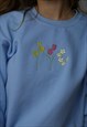 TRIO OF SPRING FLOWERS SWEATER - PALE BLUE 