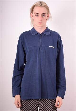 ASICS MENS VINTAGE POLO SHIRT LONG SLEEVE LARGE BLUE 90S
